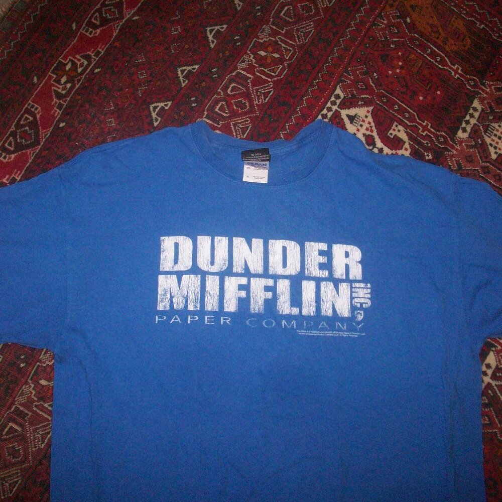 Dunder Mifflin Paper Company The Office Blue Graphic T-Shirt Cotton Size XL